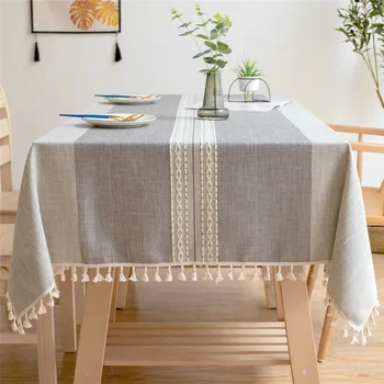 Pamut vászon terítő téglalap alakú asztalterítő bojttal vízálló dohányzóasztalok Étkezőasztal huzat Esküvői dekoráció