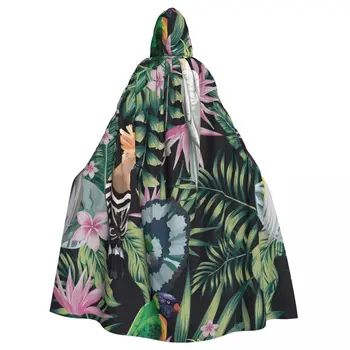 Long Cape Cloak Trópusi papagáj Hoopoe növények Virágok Kapucnis köpeny kabát Őszi kapucnis pulóverek