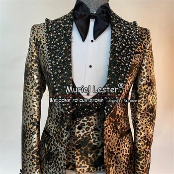 Luxus vőlegény szmokingok Tailor Made Crystals Bepearling Lapel Jacket Mellény nadrág 3 darab Hivatalos esküvői öltöny Fit Slim Man ruházat