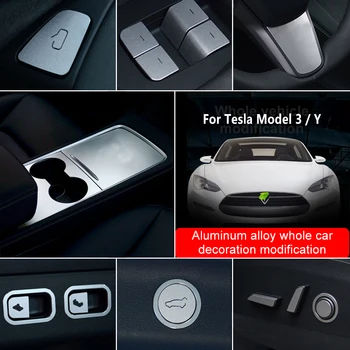 ModelY egész autó matricák Alumíniumötvözet a Tesla Model 3/Y 2023-hoz Ajtófogantyú középső vezérlőablak gomb Kormánykerék matricák