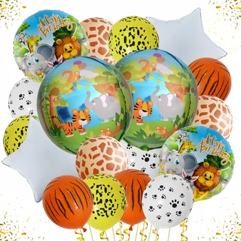 Jungle Animal Party fólia léggömbök, Tigris, Oroszlán, Állati mintás, Latex léggömbök, Babaváró kellékek, Születésnapi dekoráció, 22Pcs