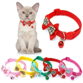 Macska bowknot nyakörv Bell Kitten kölyöknyakörvvel Pure Color állítható 19-23cm Kisállat dekorációs nyakörv cica kiegészítők