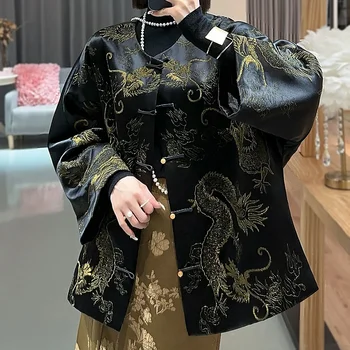 Csúcskategóriás téli női dzseki Top kínai stílusú hímzés elegáns hölgy acetát Hanfu meleg kabát női S-XXL