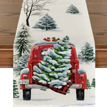 Hófa teherautó karácsonyi dekorációs asztali futó, karácsonyi ünnepi konyhai asztali szalvéta, alkalmas otthoni parti kiegészítőkhöz