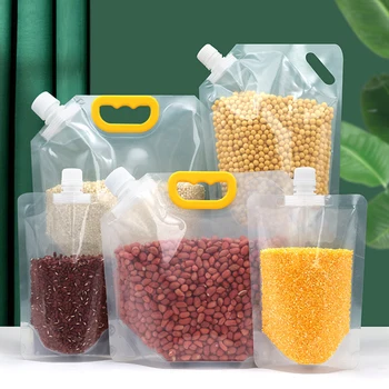 1PC/5DBS Stand Up gabona tömítőzsák újratölthető műanyag italzsák Kifolyó tasak gyümölcsléhez Tej kávé Élelmiszer bab gabonafélék tároló zsákok