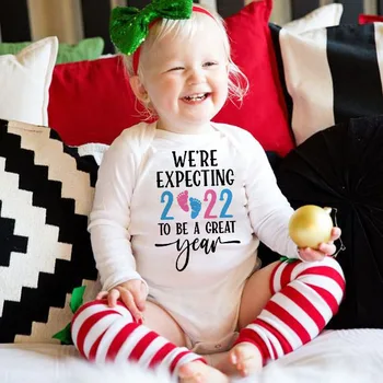 Újszülött baba bodyk Arra számítunk, hogy 2022 nagyszerű év lesz Csecsemő fiúk lányok hosszú ujjú romperek Karácsonyi parti ajándékok