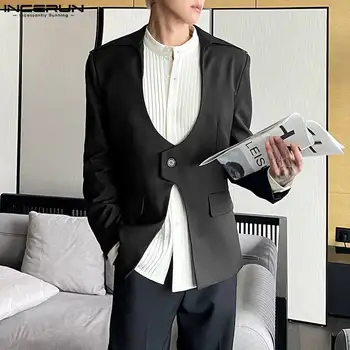 INCERUN Tops 2023 Koreai stílusú férfi nagy hajtóka design Blazer alkalmi Jól illeszkedő férfi szilárd All-match egyszerű öltönykabátok S-5XL