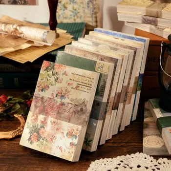 100db könyv Vintage üzenet anyag Papír Kreatív virág Karakter Kézszámla 8 stílus Dekoratív Memo Pad Írószer kellék