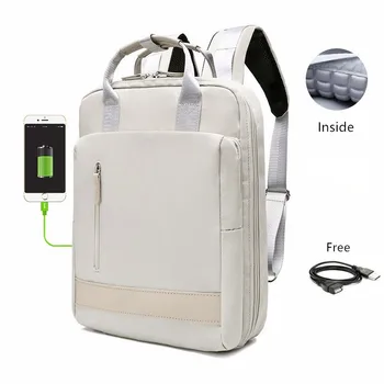  divatos hátizsák válltáska laptophoz USB töltőport hátizsák Laptop hátizsák működő napi iskolatáska fekete / fehér