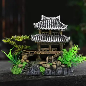 Tartós táj dekoráció szimuláció Gyanta dísz Haltartály ház Modell akvárium Kétszintes híd Kőház