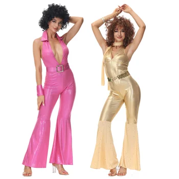 Női divat Szexi Vintage 70-es évek 80-as évek Hippi jelmez Halloween Farsangi Party Disco rajongó Cosplay Fancy Ruha