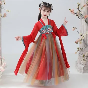 Színpadi viselet Tang-dinasztia Tündér Hanfu táncjelmezek Lányok Kínai hagyományos ruha Hercegnő öltöny Gyerekek Keleti parti est