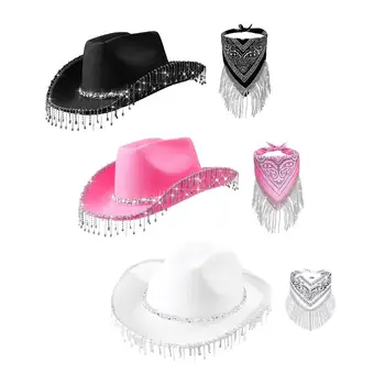 Cowboy kalap rojtos bandanával Sun Hat cowgirl kalap nőknek Ladies Girls Engagement Party Halloween Performance Fancy Dress
