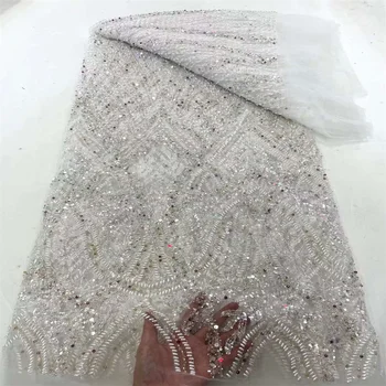 Legújabb francia tüll csipke szövet gyöngyök Magas Qulity afrikai hálós flitterek csipke szövet nőknek esküvői parti ruha varró WS34009