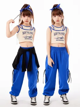 Kids Fashion Blue Casual póló nadrág táncos ruhák bálterem Jazz Hip Hop jelmezek lányoknak táncruházat Street Dance Wear öltöny