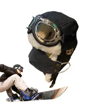 Téli pilóta kalap szemüveggel Pilóta kalap Jelmez kiegészítők fülfüllel Téli kalap Multifunkcionális pilóta kalap és védőszemüveg