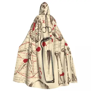 Felnőtt Halloween Absztrakt koponyák Csontok Szervek Sebészeti műszerek köpeny köpeny kapucnis Középkori jelmez Teljes hosszúságú ruha kabát