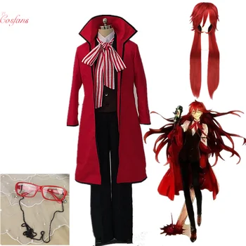 Anime Black Butler Death Shinigami Grell Sutcliff Cosplay Red Uniform Outfit+Glasses Carnaval Halloween jelmezek nőknek Férfiak