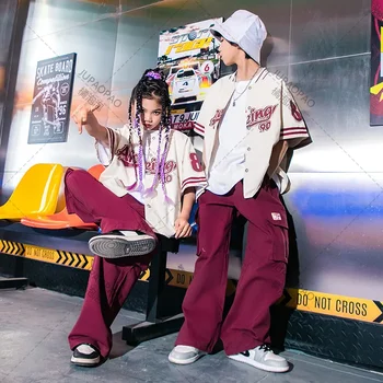 Kids Hip Hop ruházat Girl Letter Print Jacket Baseball egyenruha Bordó alkalmi Jogger Pant 2db Ruha Performance Outfit