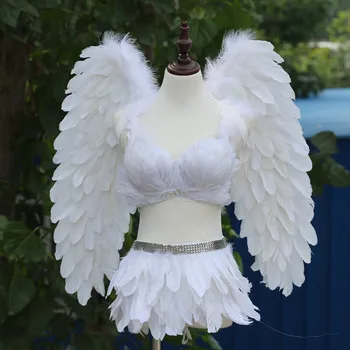 White Angel jelmez toll angyalszárnyak +melltartó + szoknyák teljes készlet Halloween esemény színpadi show party karácsonyi ajándék cosplay jelmezek
