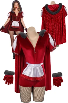 Little Red Cosplay Women szexi jumpsuit ruha köpeny szett Halloween Farsangi öltöny álcázáshoz Hölgyek Nők Felnőtt