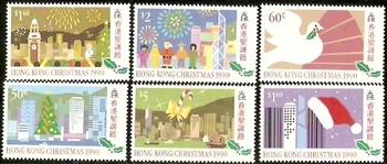 6 PCS,Kína,Hongkong,1990,Karácsonyi bélyegek,Valódi eredeti,Magas fürj,Jó állapotú gyűjtemény