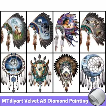 Indiánok Tollak Álomfogó 5D DIY gyémánt festés Állatok hímzés Keresztszemes készletek Mozaik fúró Farkas Lakberendezés