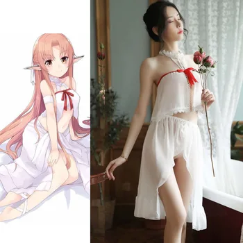 Anime SAO Sword Art Online Yuuki Asuna Cosplay jelmez Lolita lányok hálóruha szett szexi sifon hálóruha nagykereskedelem