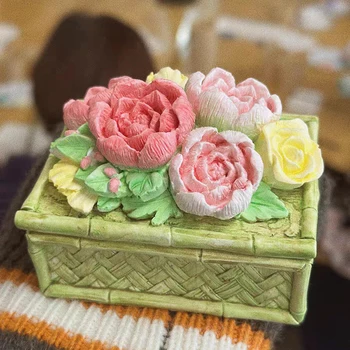 Új szilikon penész virágtároló doboz design bazsarózsa virág tér díszdoboz forma DIY gipszforma
