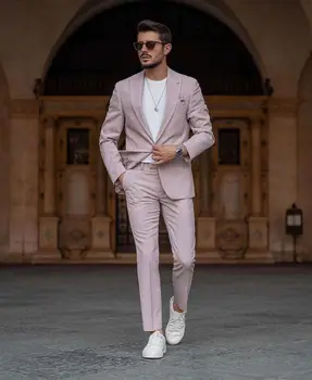 2 darab Férfi öltönyök Esküvői Slim Jacket Nyári Üzleti Blazer+Pants Vőlegény Jelmez Elegáns minták Kabátok Alkalmi Divat