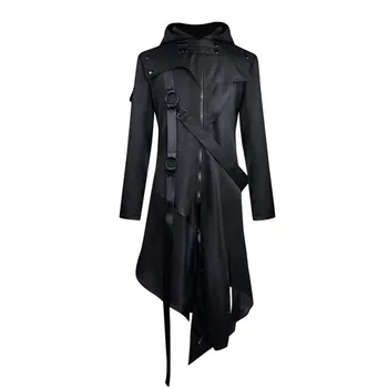 Halloween jelmez ruha dzseki Midcentury Gothic Steampunk frakk gyapjú árok kabát Cosplay fekete brokát kabát Mont Erkek