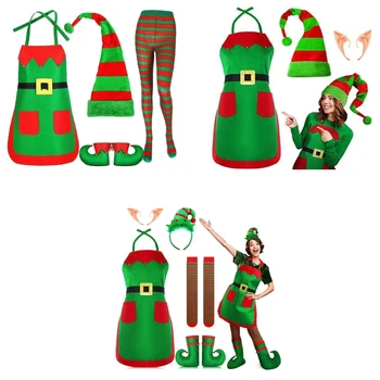 Karácsonyi manó jelmez készlet, manósapkával, csíkos harisnyával, cipővel, övkötényrel